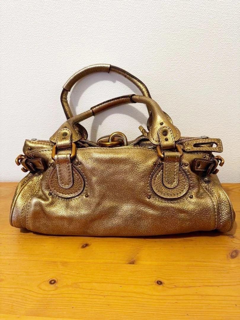 Chloe Paddington Rare Metallic Gold Leather Shoulder w/Card, Dust Bag & Key