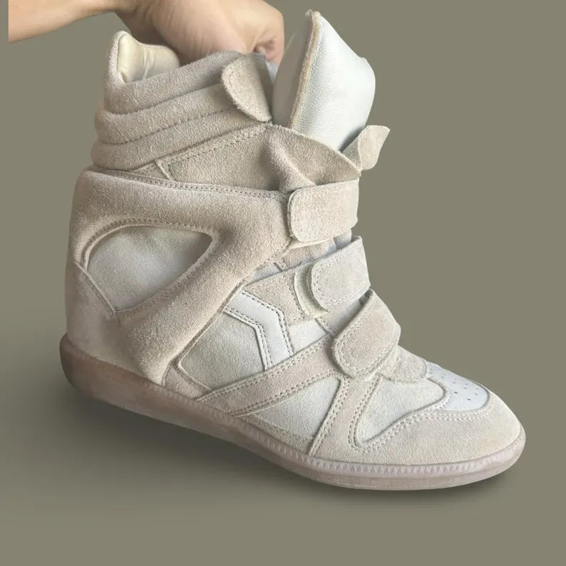 Authentic Isabel Marant Bekett Wedge Sneakers – Cream Suede Leather – Excellent Condition