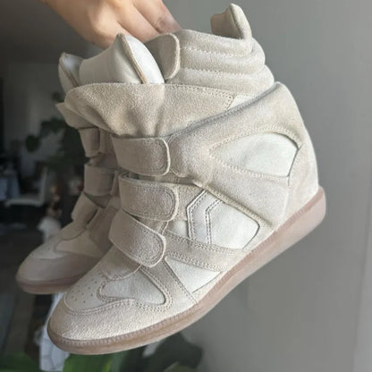 Authentic Isabel Marant Bekett Wedge Sneakers – Cream Suede Leather – Excellent Condition