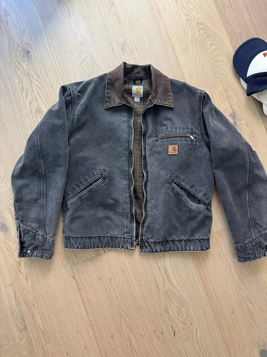Carhartt Detroit Jacket Black Faded Brown Collar Size M J97 BLK RARE VTG Vintage