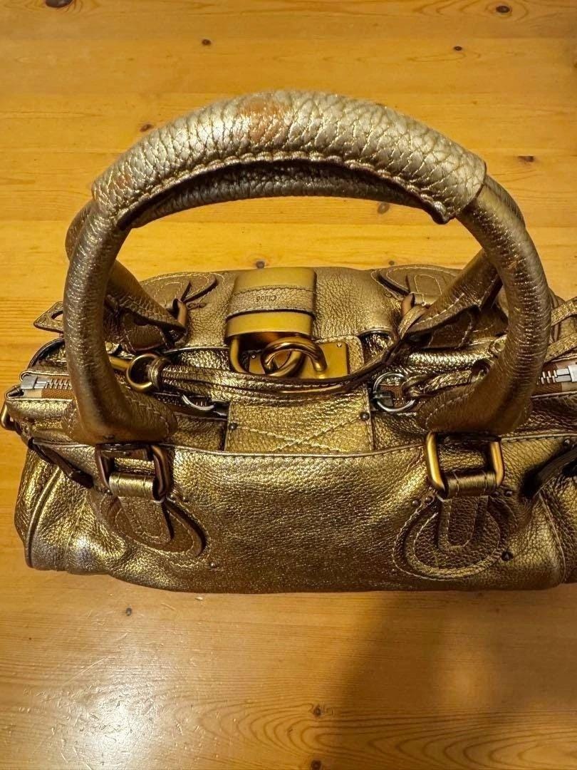 Chloe Paddington Rare Metallic Gold Leather Shoulder w/Card, Dust Bag & Key
