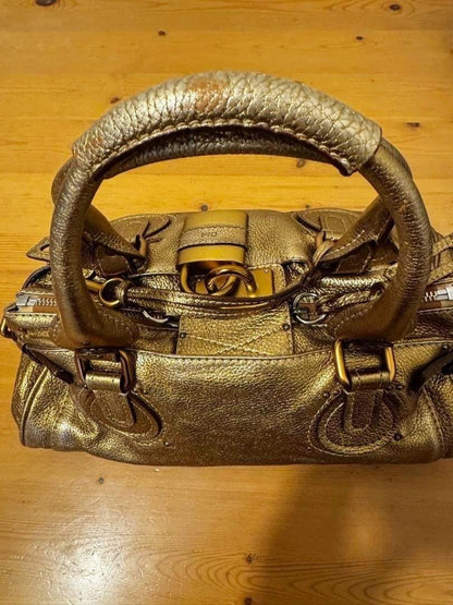 Chloe Paddington Rare Metallic Gold Leather Shoulder w/Card, Dust Bag & Key