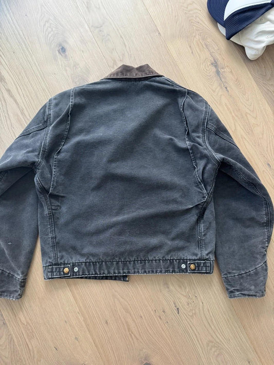 Carhartt Detroit Jacket Black Faded Brown Collar Size M J97 BLK RARE VTG Vintage