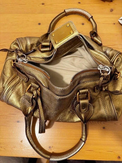 Chloe Paddington Rare Metallic Gold Leather Shoulder w/Card, Dust Bag & Key